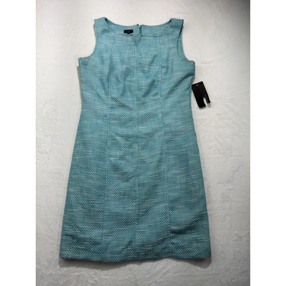 Talbots Dress Womens 12P Blue Tweed Sleeveless Sheath Lined Scoop Neck Work